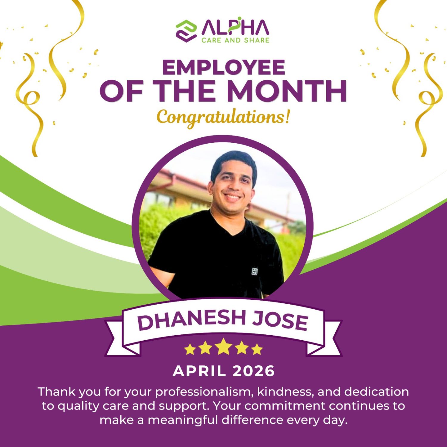 Dhanesh Jose employee of the month april